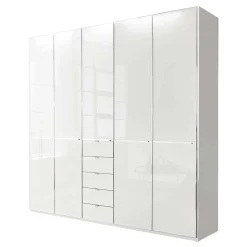 5-türiger Schlafzimmerschrank in Weiß Glasfront - Rocca