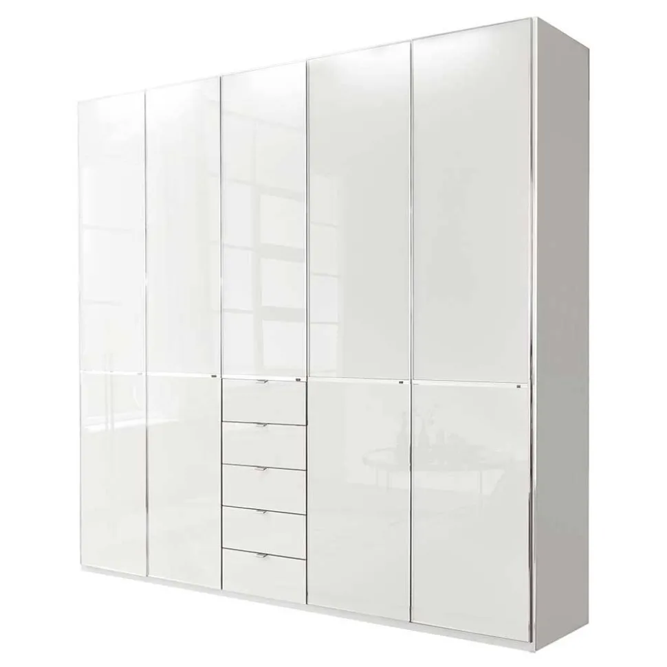 5-türiger Schlafzimmerschrank in Weiß Glasfront - Rocca