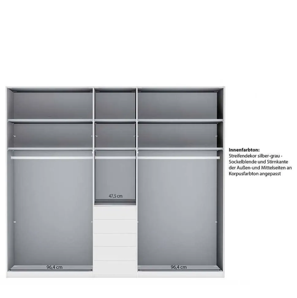 5-türiger Schlafzimmerschrank in Weiß Glasfront - Rocca