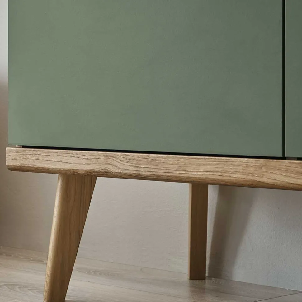 4-türiges Highboard in Graugrün und Wildeiche - Oliva