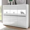 6-türiges Highboard in Weiß Hochglanz Mextra & Beton Dekor
