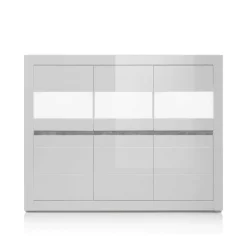 6-türiges Highboard in Weiß Hochglanz Mextra & Beton Dekor