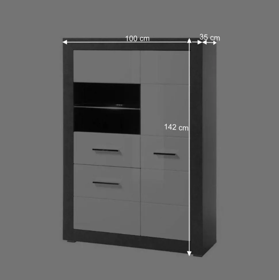 3-türiges Highboard mit Glas Einsatz - Istensa