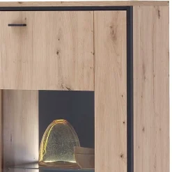 3-türiges Highboard mit Glas in Holzdekor Eiche - Nikdus