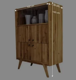6-türiges Mid Century Highboard aus Glas & Holz - Hardus