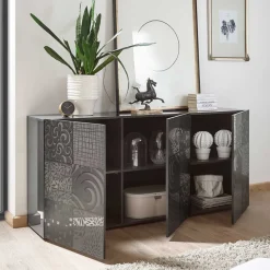 3-türiges Sideboard in Grau Glanz lackiert - Ipatal