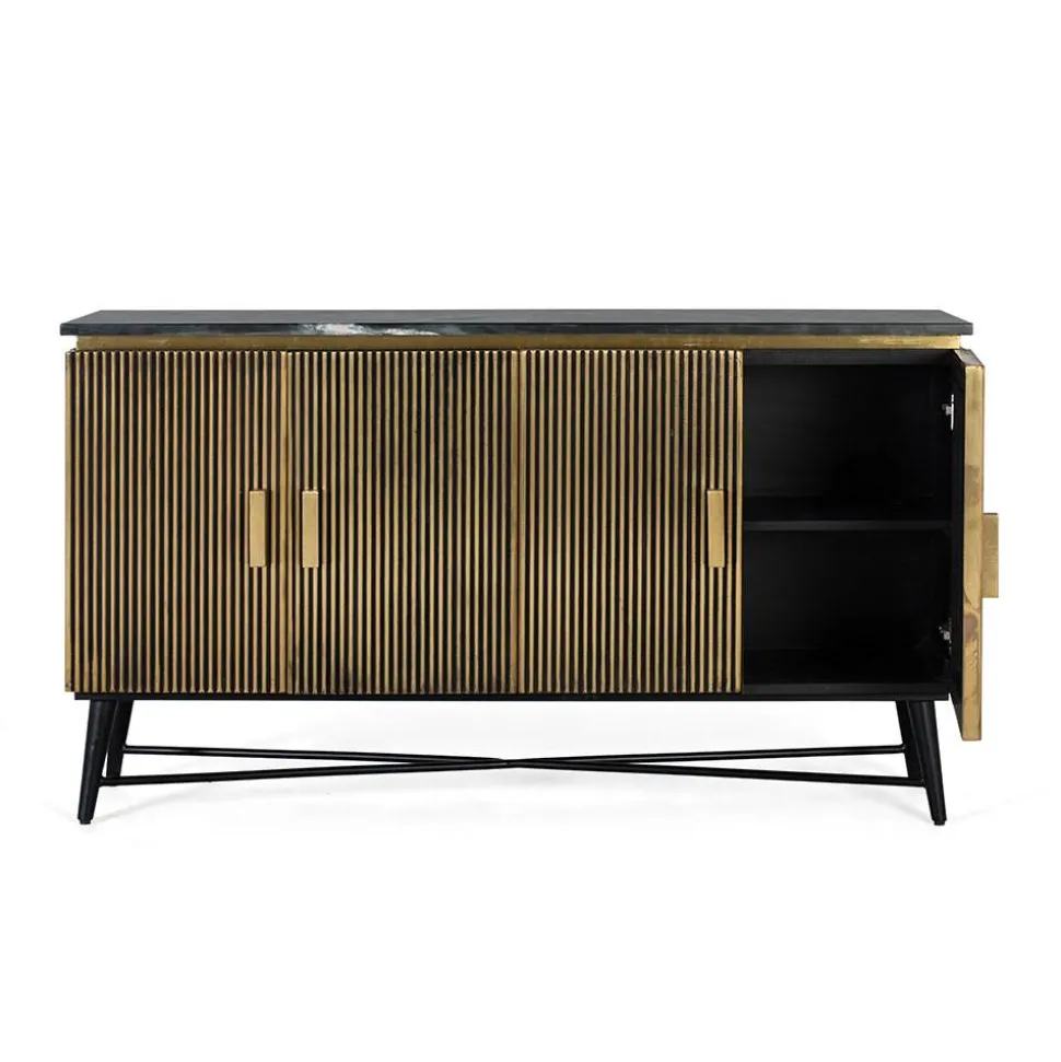 4-türiges Sideboard mit Marmor Platte - Hayato