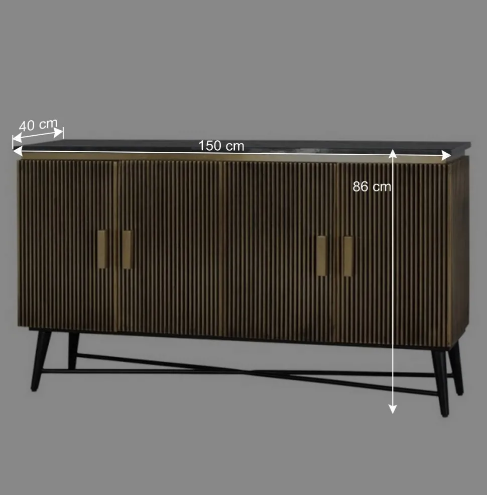 4-türiges Sideboard mit Marmor Platte - Hayato