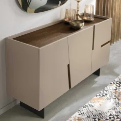 3-türiges Sidebodard in Taupe und Teak - Cadiz