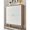 4-türiges Skandi Highboard in Weiß & Eiche - Cablos