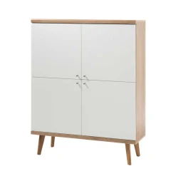 4-türiges Skandi Highboard in Weiß & Eiche - Cablos