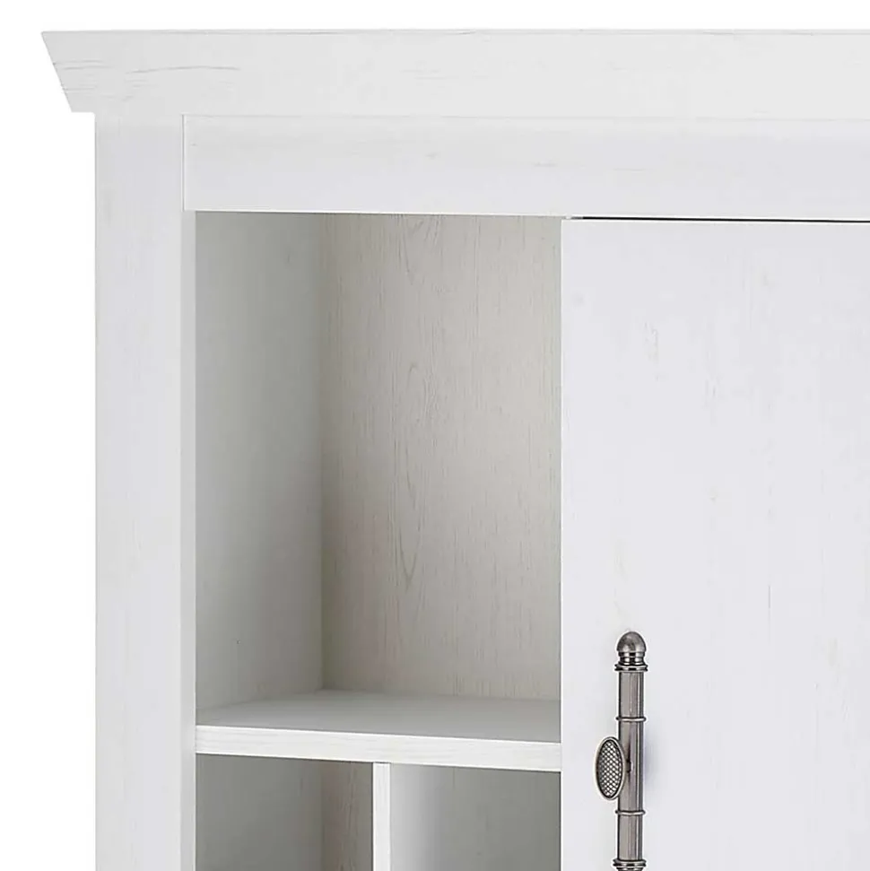 TV Anbauwand Set in weißer Holzoptik Pinie - Liancos (vierteilig)
