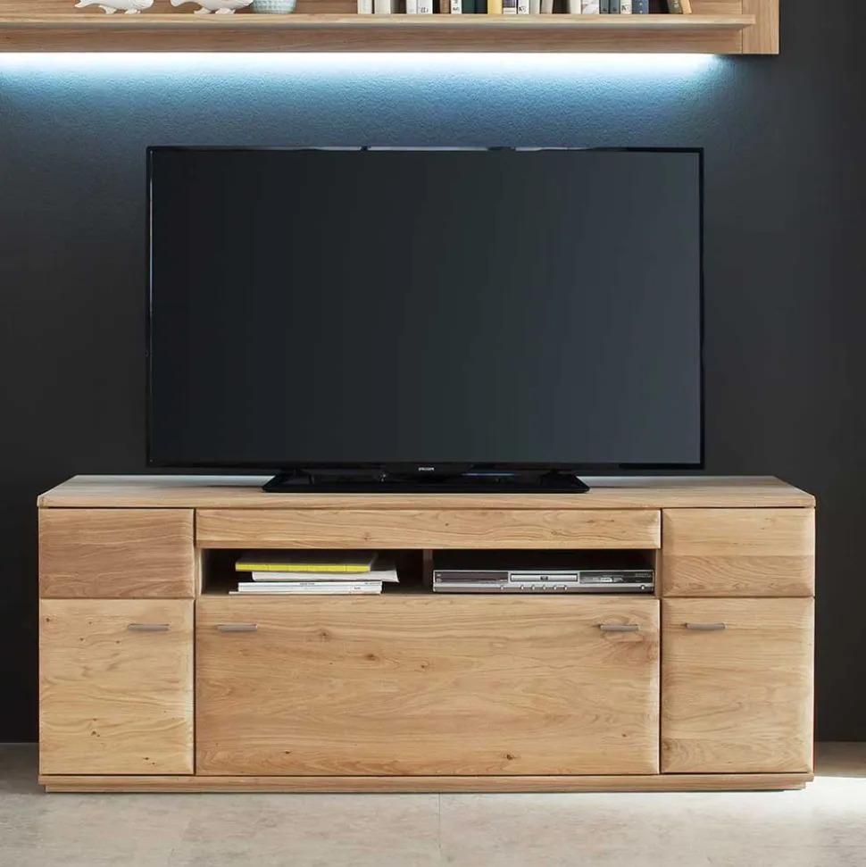 TV Bank in Eiche Bianco teilmassiv Pontros 2-türig