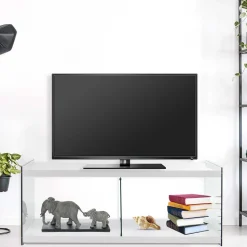TV Bank in Weiß Hochglanz & Durchsichtig - Olbiancas