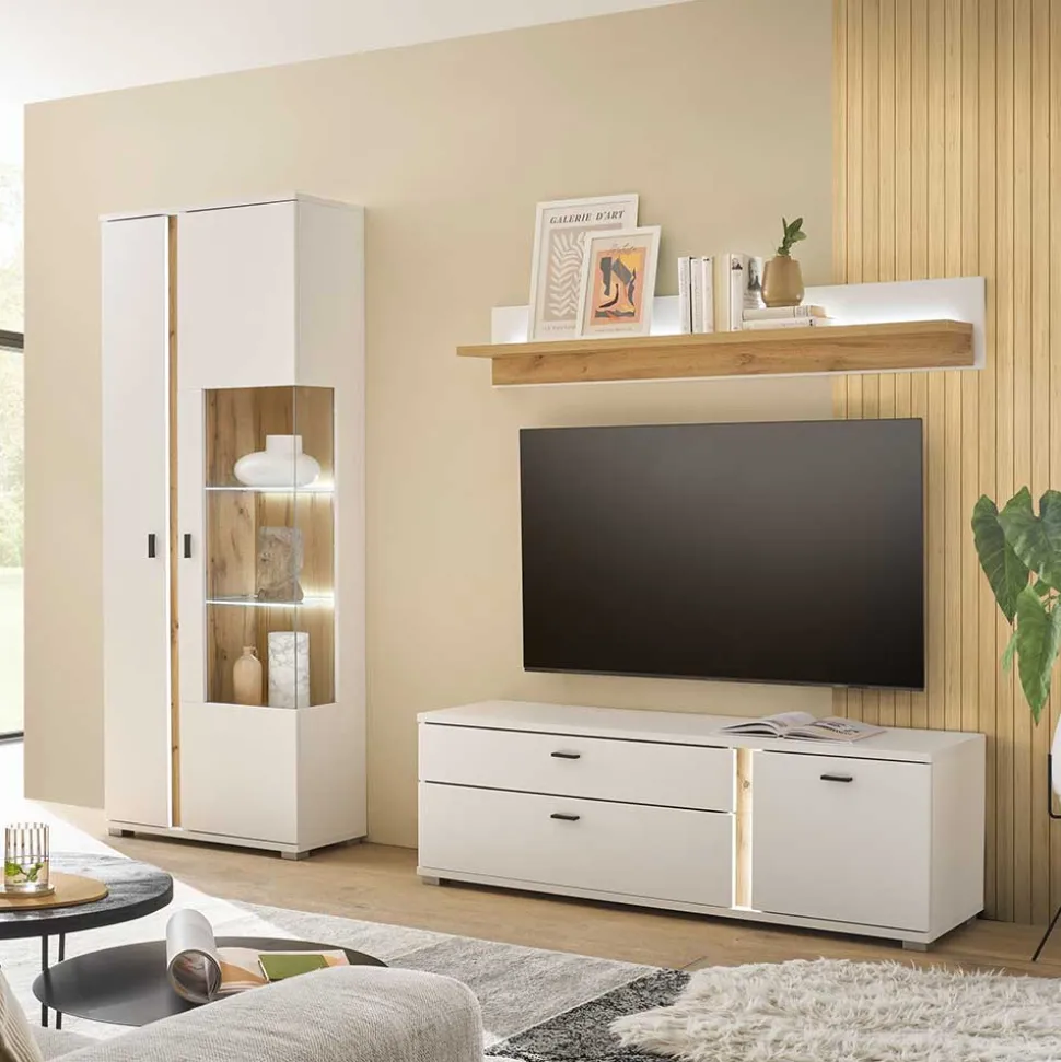TV Board & Vitrinenschrank & Hängeboard Set - Racelyn (dreiteilig)