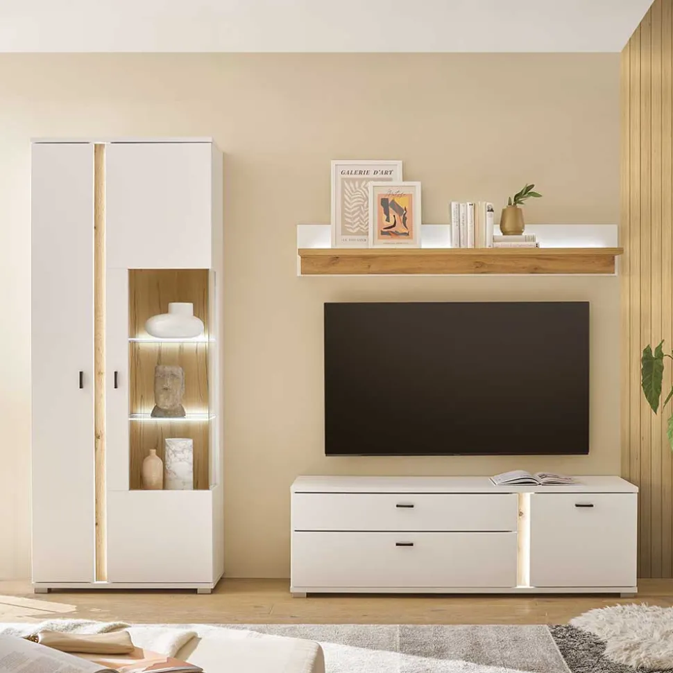 TV Board & Vitrinenschrank & Hängeboard Set - Racelyn (dreiteilig)