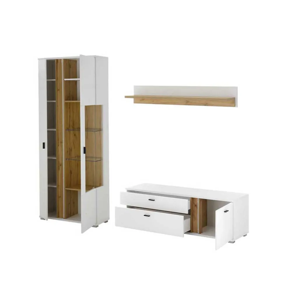 TV Board & Vitrinenschrank & Hängeboard Set - Racelyn (dreiteilig)