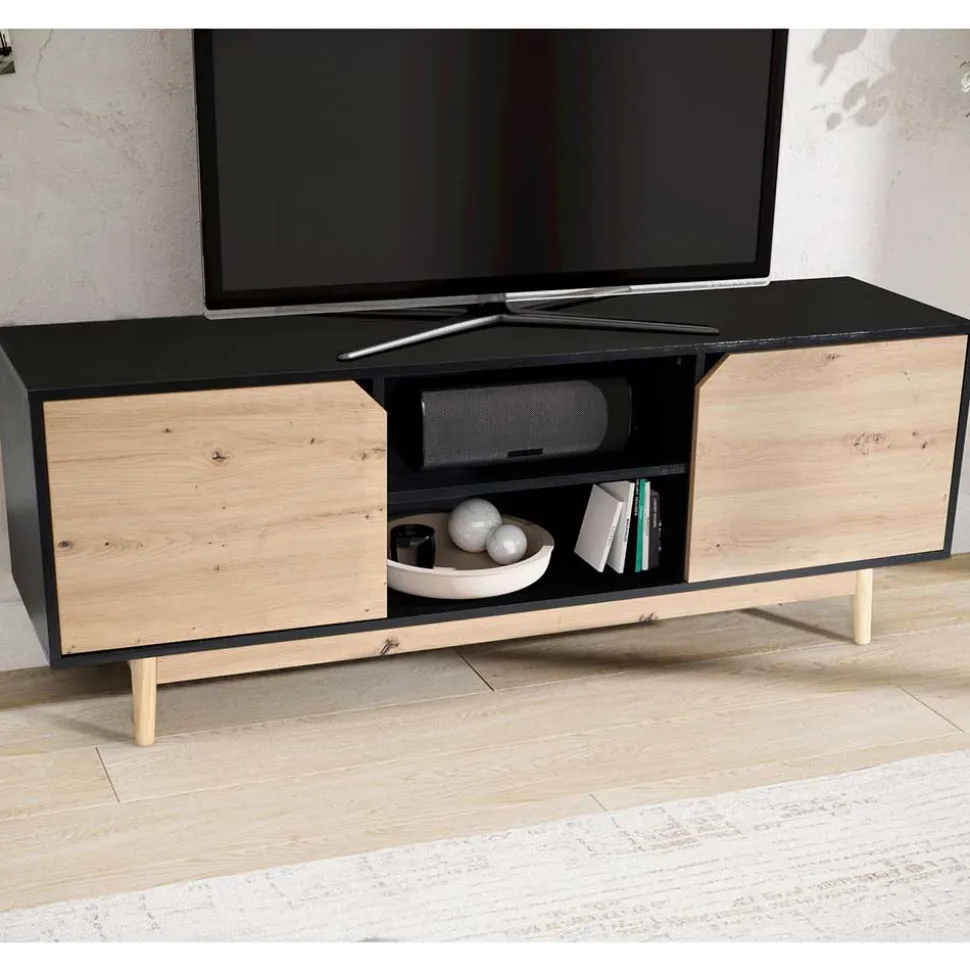 TV Board in Eiche und Schwarz - Heraklion