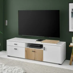 TV Board in Mattweiß mit Wildeiche - Nenaloro