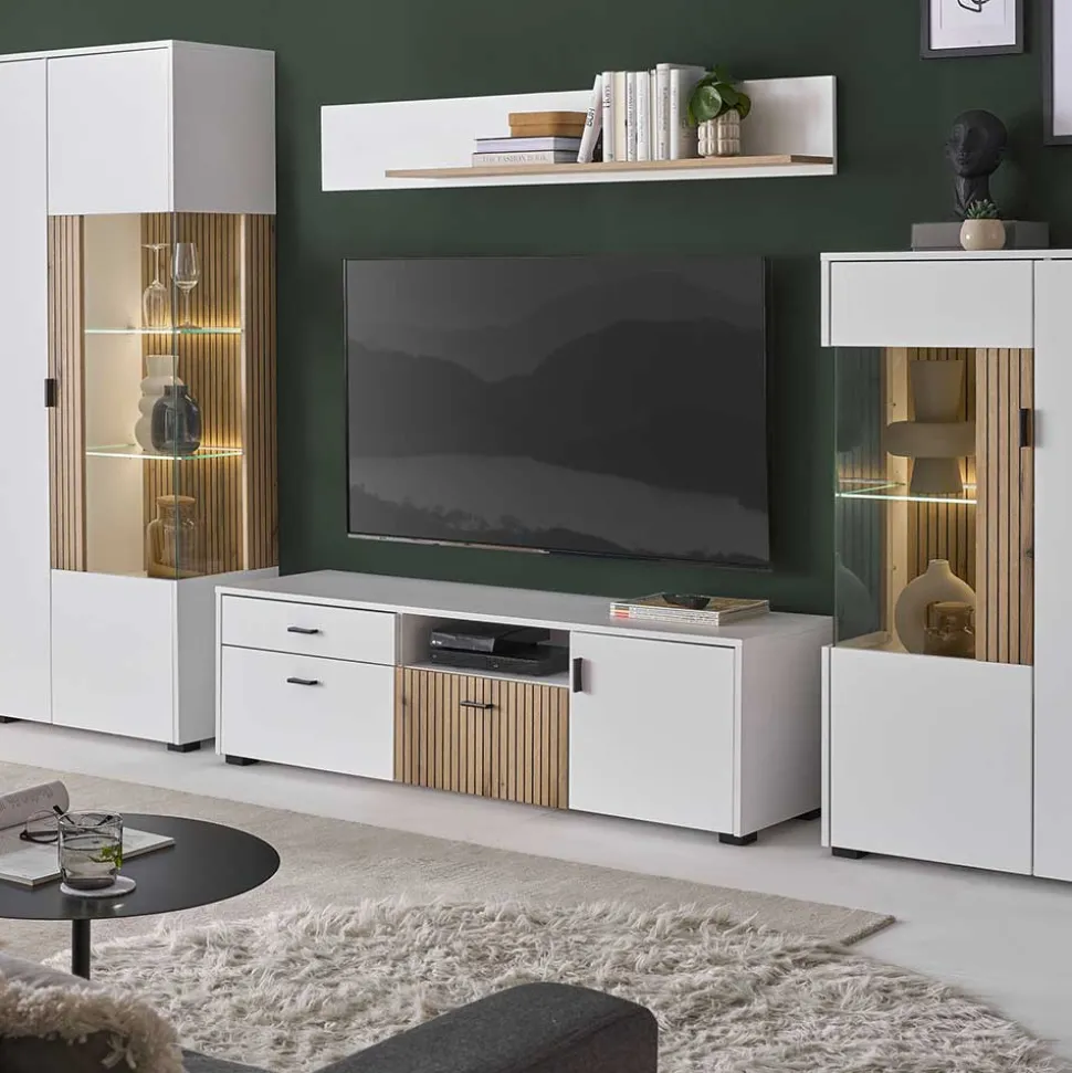 TV Board in Mattweiß mit Wildeiche - Nenaloro