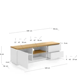 TV Board in Weiß & Eiche Furnier - Vintilias