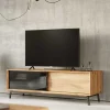 TV Board mit Schiebetüren aus getöntem Glas & Eiche - Fabiella