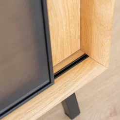 TV Board mit Schiebetüren aus getöntem Glas & Eiche - Fabiella