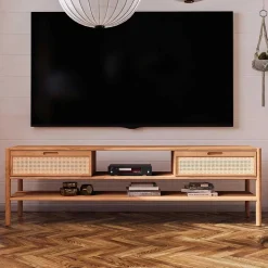 TV Lowboard aus Wildbuche & Rattan - Indrya