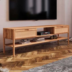 TV Lowboard aus Wildbuche & Rattan - Indrya
