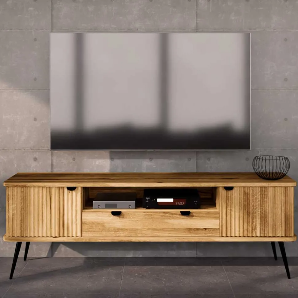 TV Lowboard aus Wildeiche mit Metall - Casarius