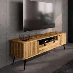 TV Lowboard aus Wildeiche mit Metall - Casarius