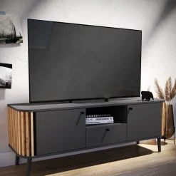 TV Lowboard in Grau und Wildeiche - Penzanca
