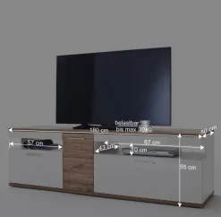 TV Lowboard in Hochglanz Weiß - Icadro