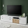 TV Lowboard in Mattweiß mit Wildeiche - Nenaloro