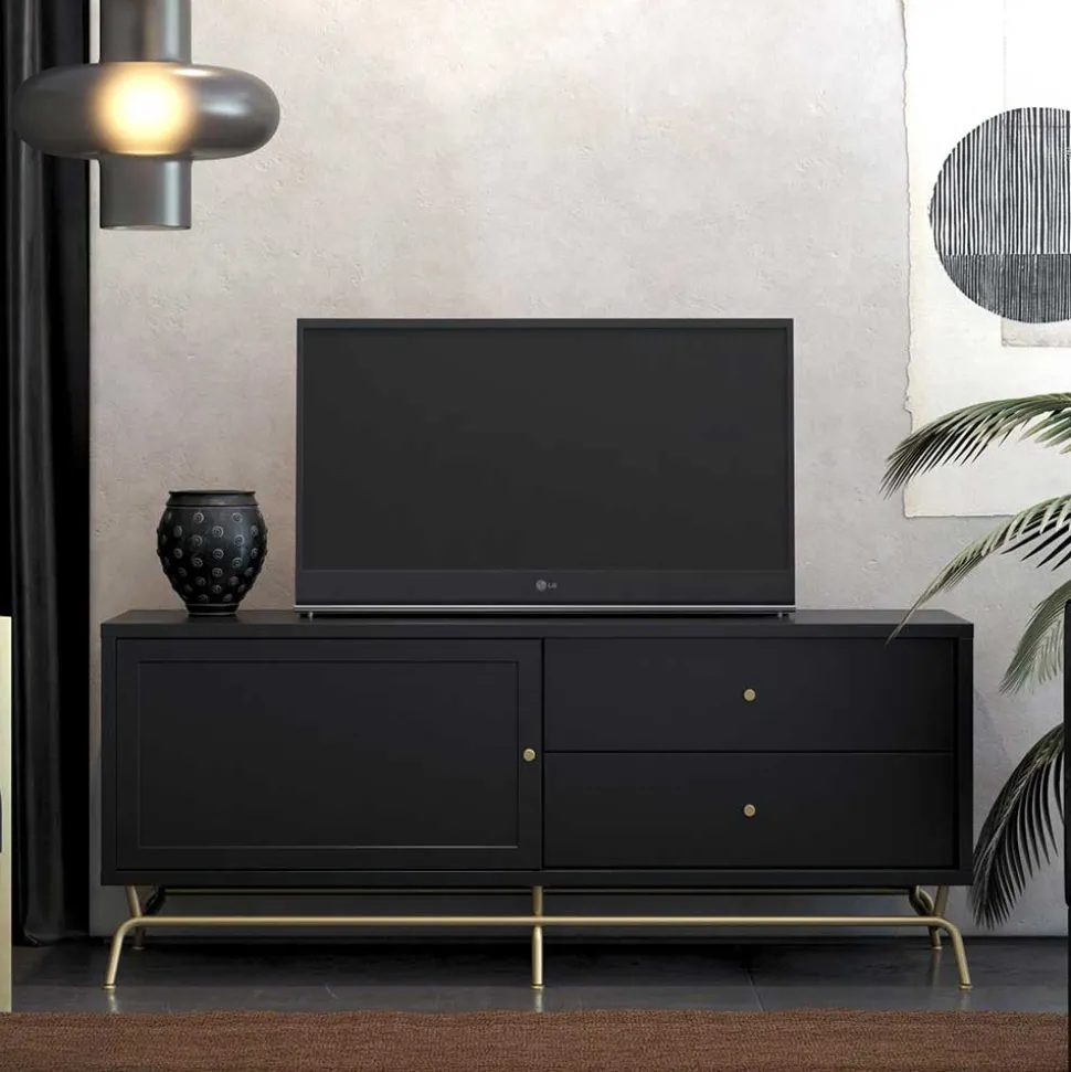 TV Lowboard in Schwarz mit Gold - Prasery