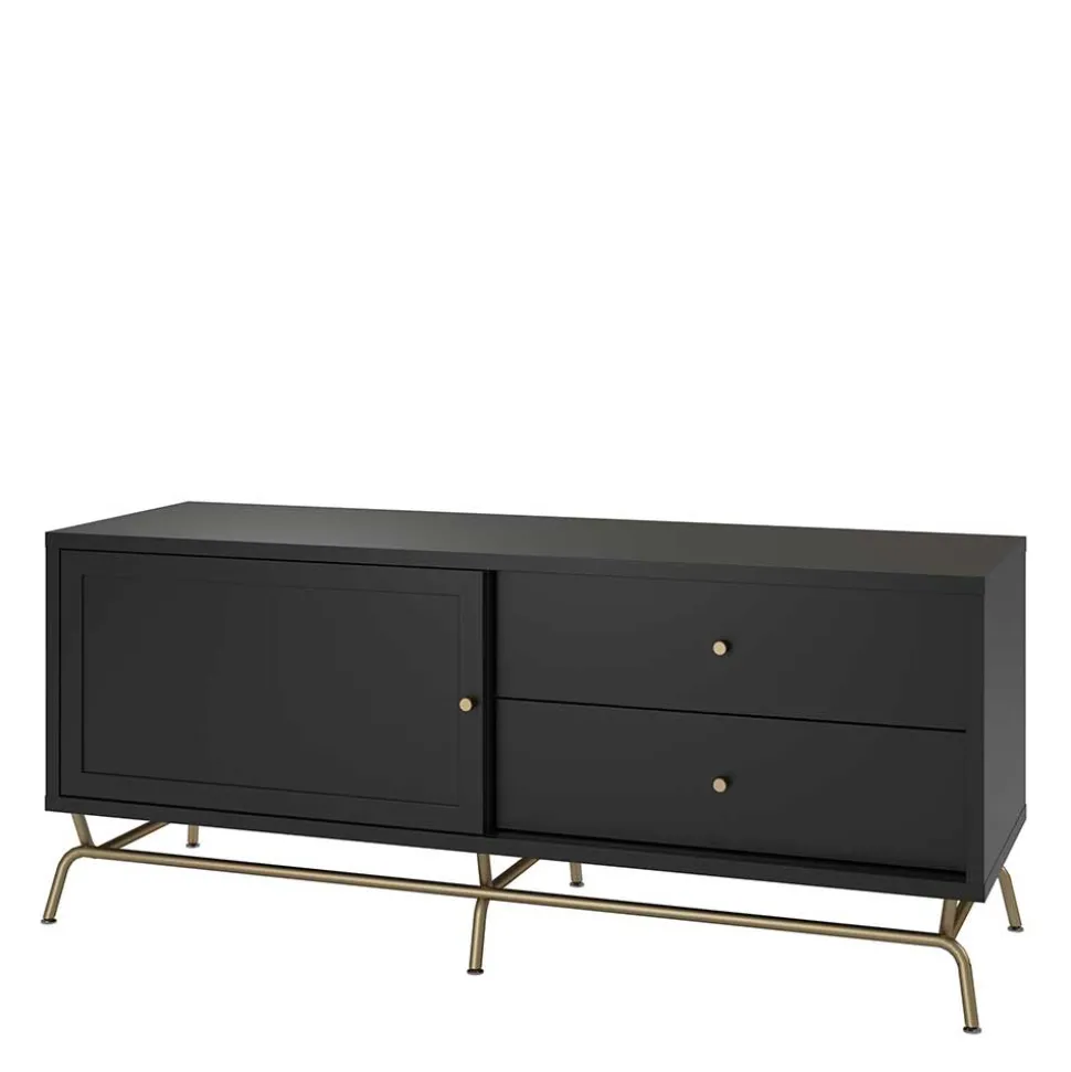 TV Lowboard in Schwarz mit Gold - Prasery