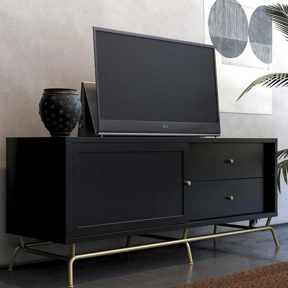 TV Lowboard in Schwarz mit Gold - Prasery