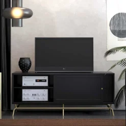 TV Lowboard in Schwarz mit Gold - Prasery
