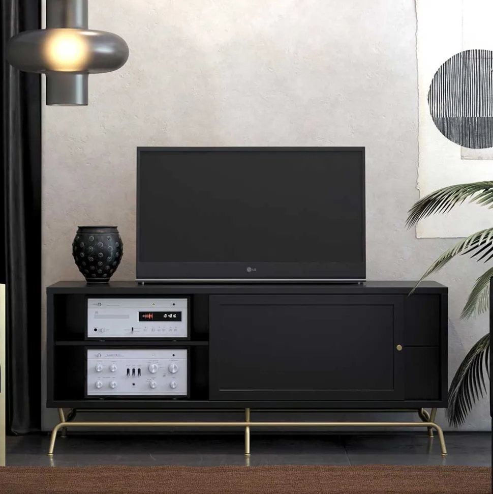 TV Lowboard in Schwarz mit Gold - Prasery
