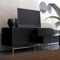 TV Lowboard in Schwarz mit Gold - Prasery