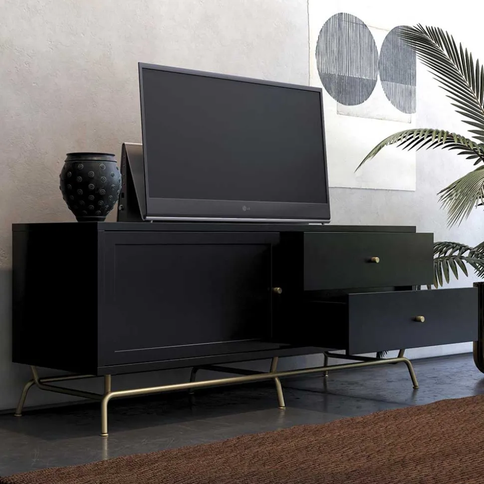 TV Lowboard in Schwarz mit Gold - Prasery