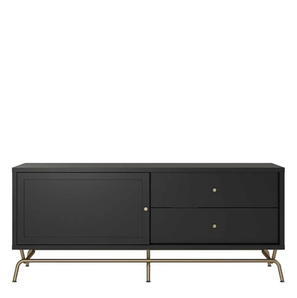 TV Lowboard in Schwarz mit Gold - Prasery