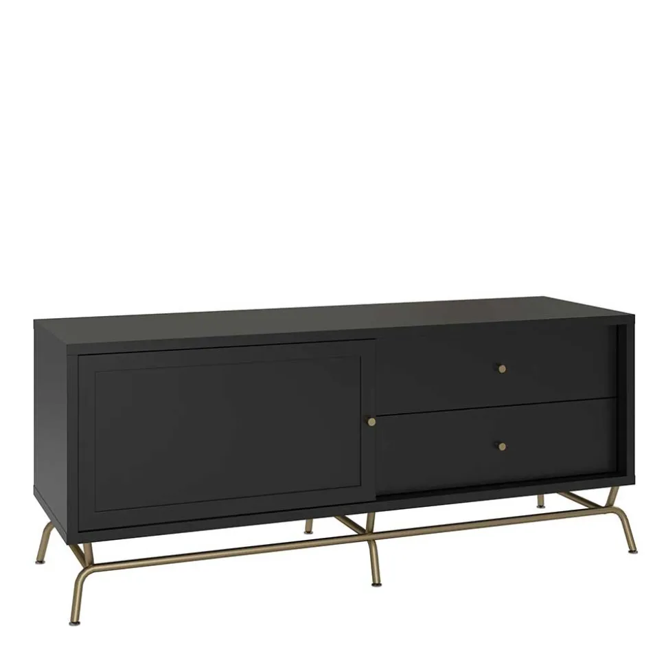 TV Lowboard in Schwarz mit Gold - Prasery