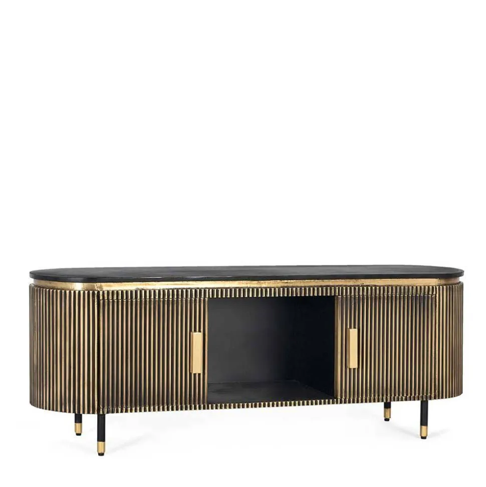 TV Lowboard in Schwarz mit Bronze - Hayato