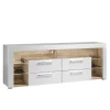 TV Lowboard in Weiß HG & Holz Antik Dekor - Masina