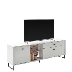 TV Lowboard in Weiß mit Wildeiche - Varzino