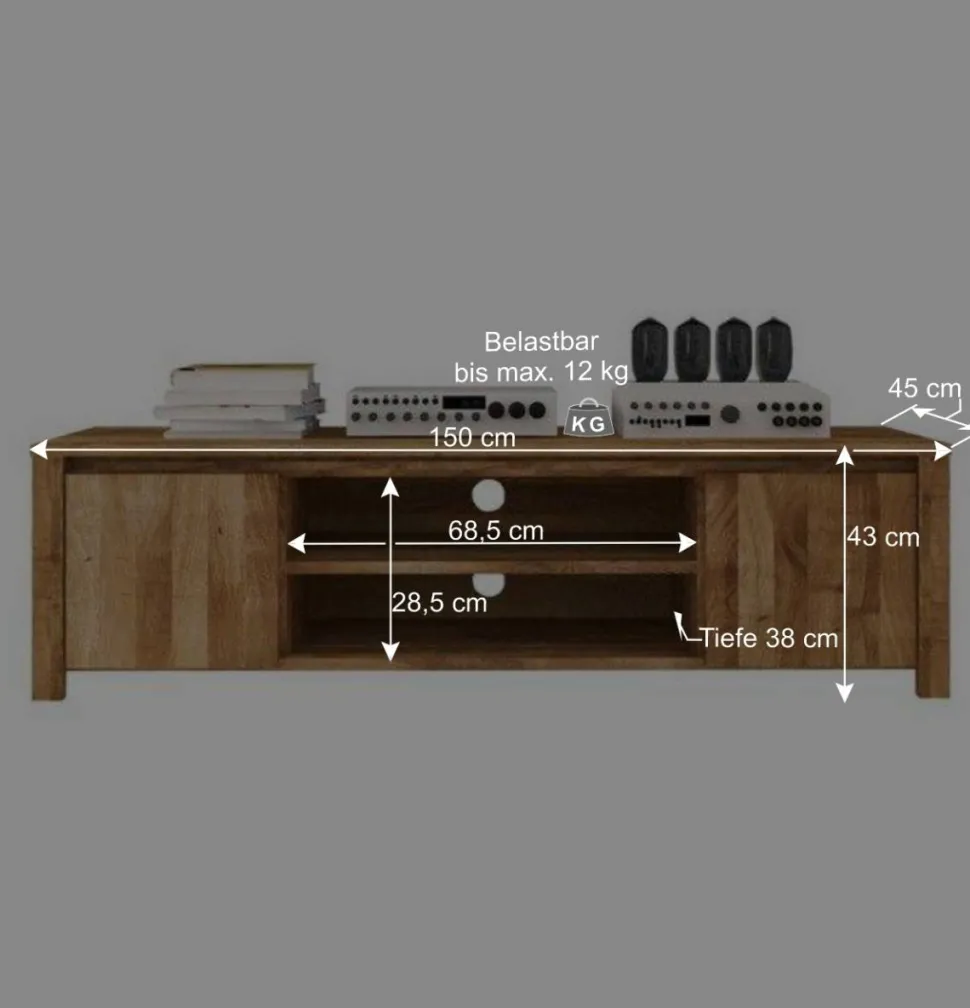 TV Tisch Nadalia aus Wildeiche Massivholz