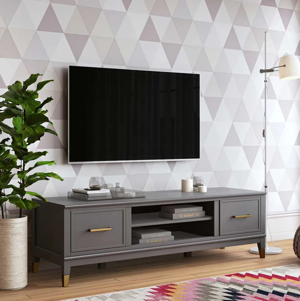 TV Unterschrank in Grau und Gold - Tamila