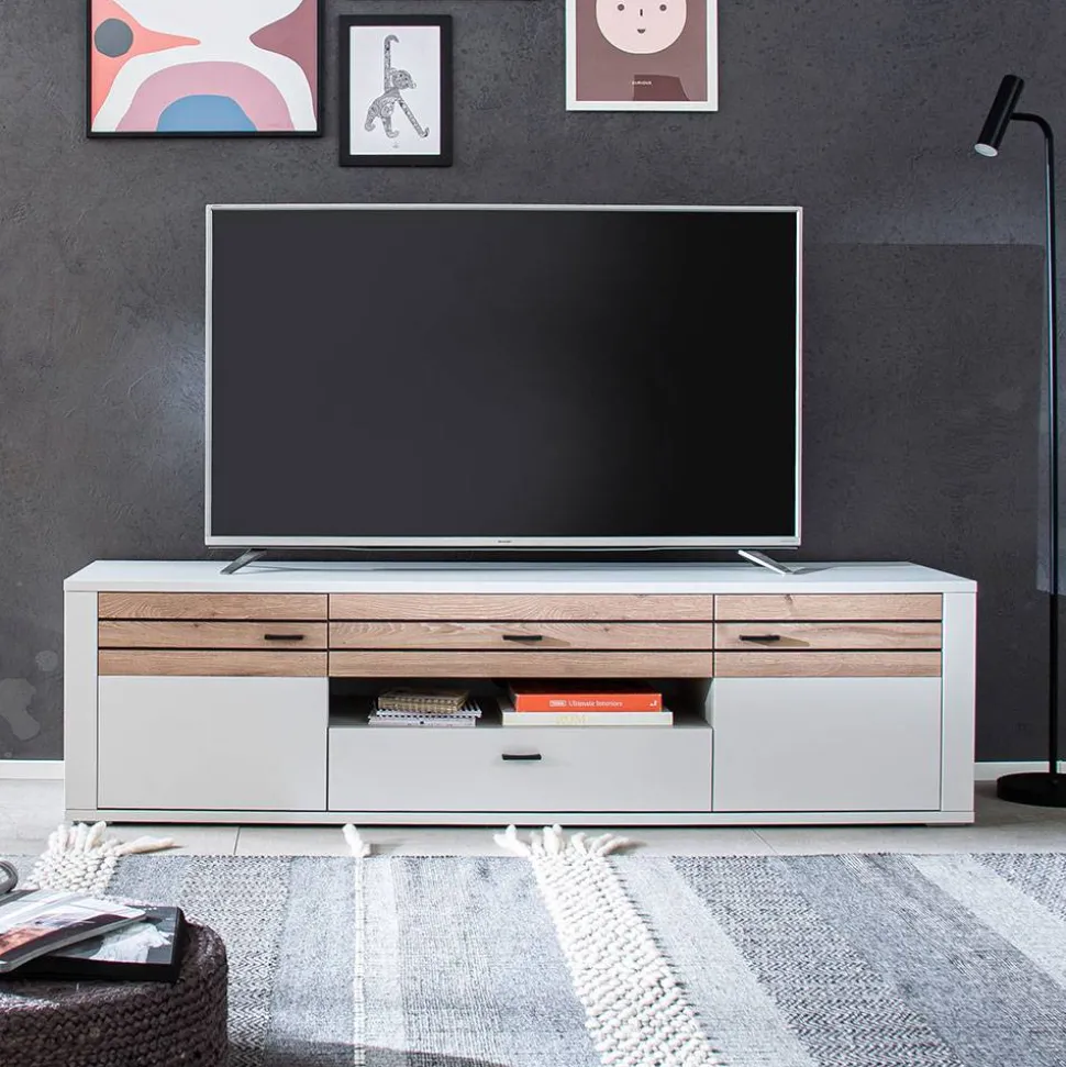 TV Unterschrank in Lichtgrau mit Wildeiche - Ballina