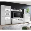 TV Wand in Weiß Hochglanz Mextra mit Dekor Beton Optik (vierteilig)